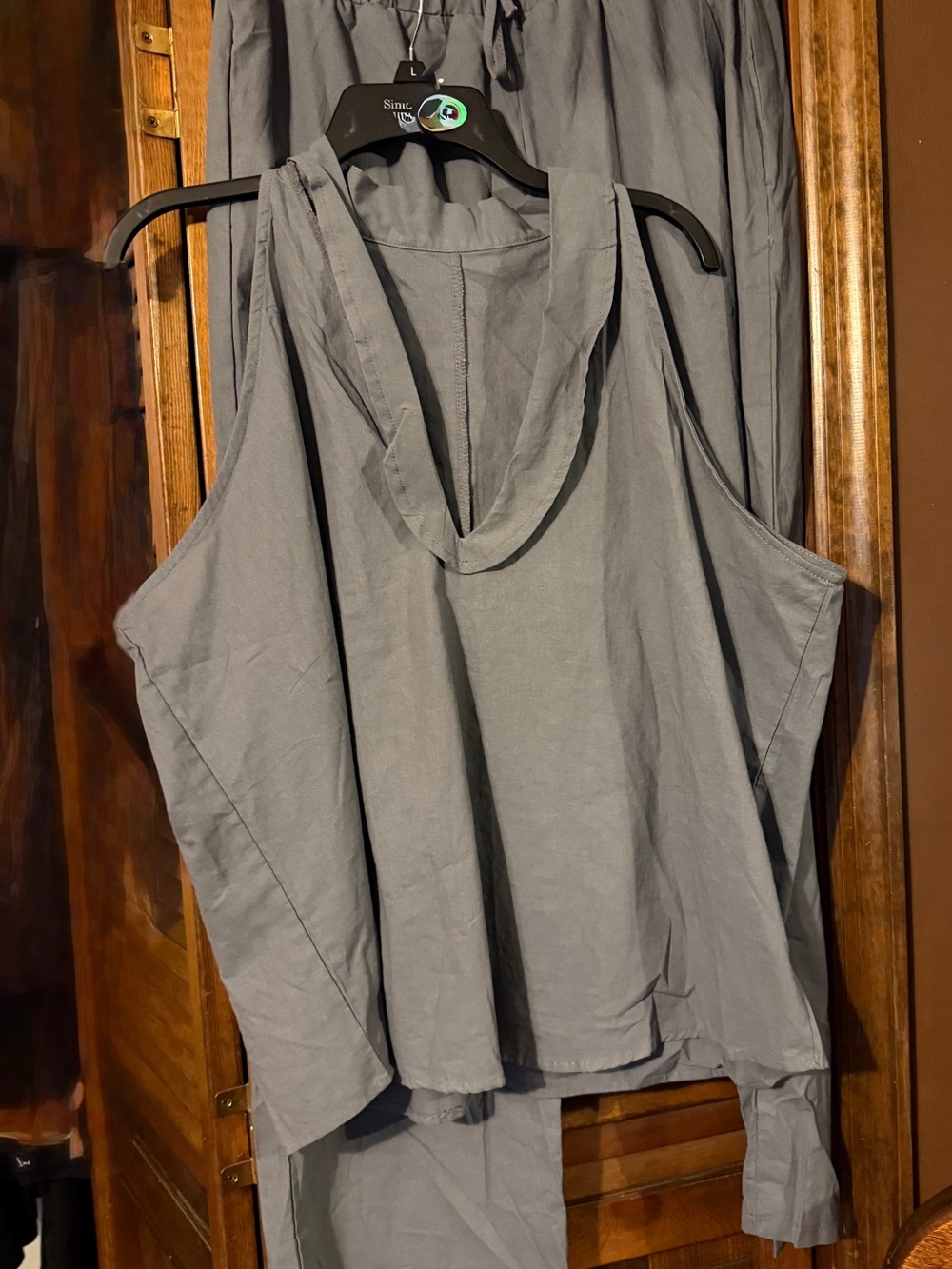 Women's Sleeveless Relaxed Tank Top - Gray with drawstring pants